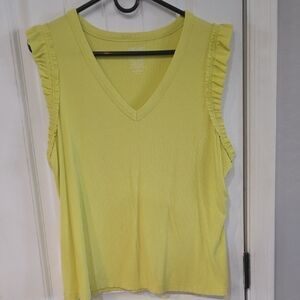 Nine West Yellow V-Neck Ruffle Tank Top